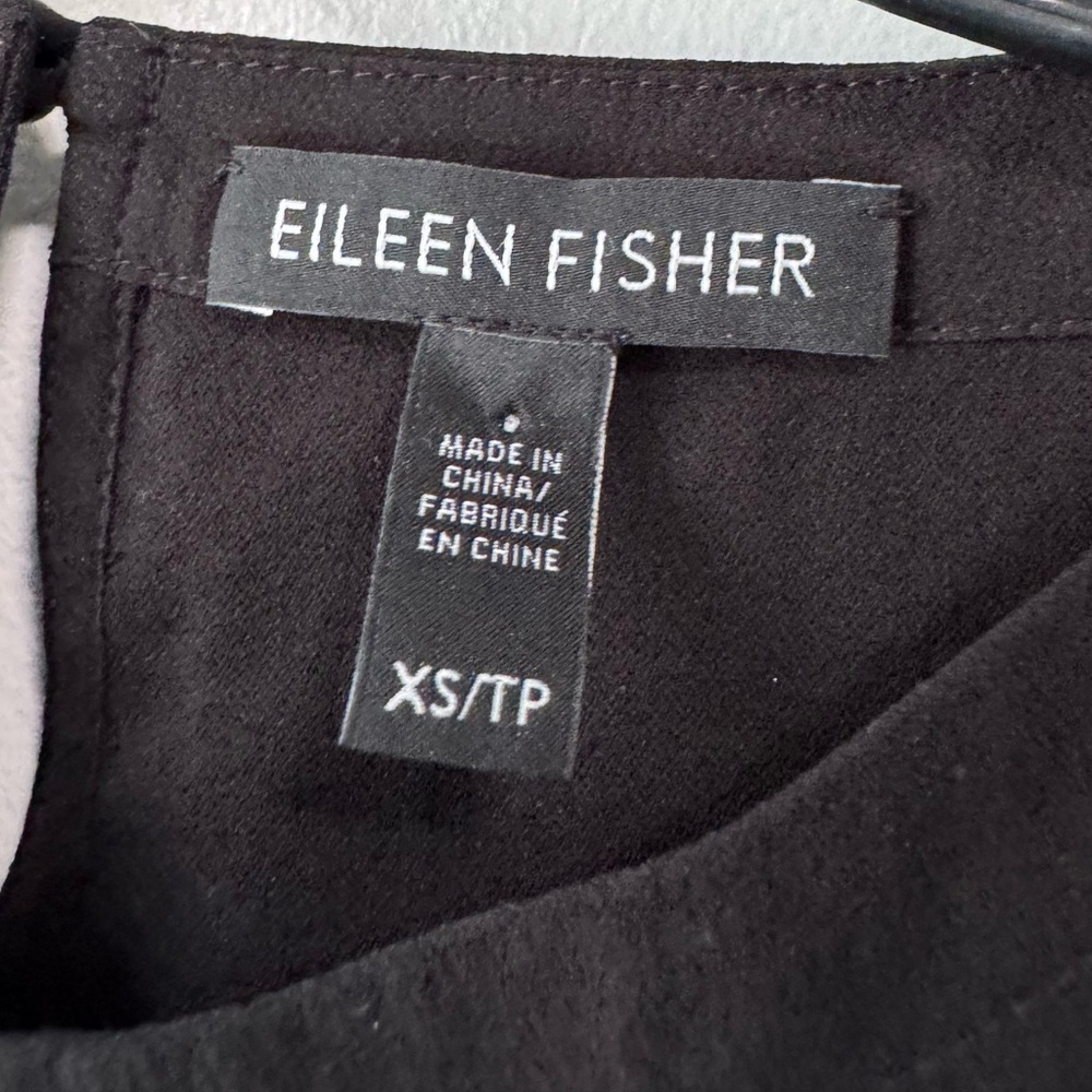 Eileen Fisher Deep Hemlock Black Mixed Silk Crepe Tunic Long Sleeve Blouse - Picture 8 of 13